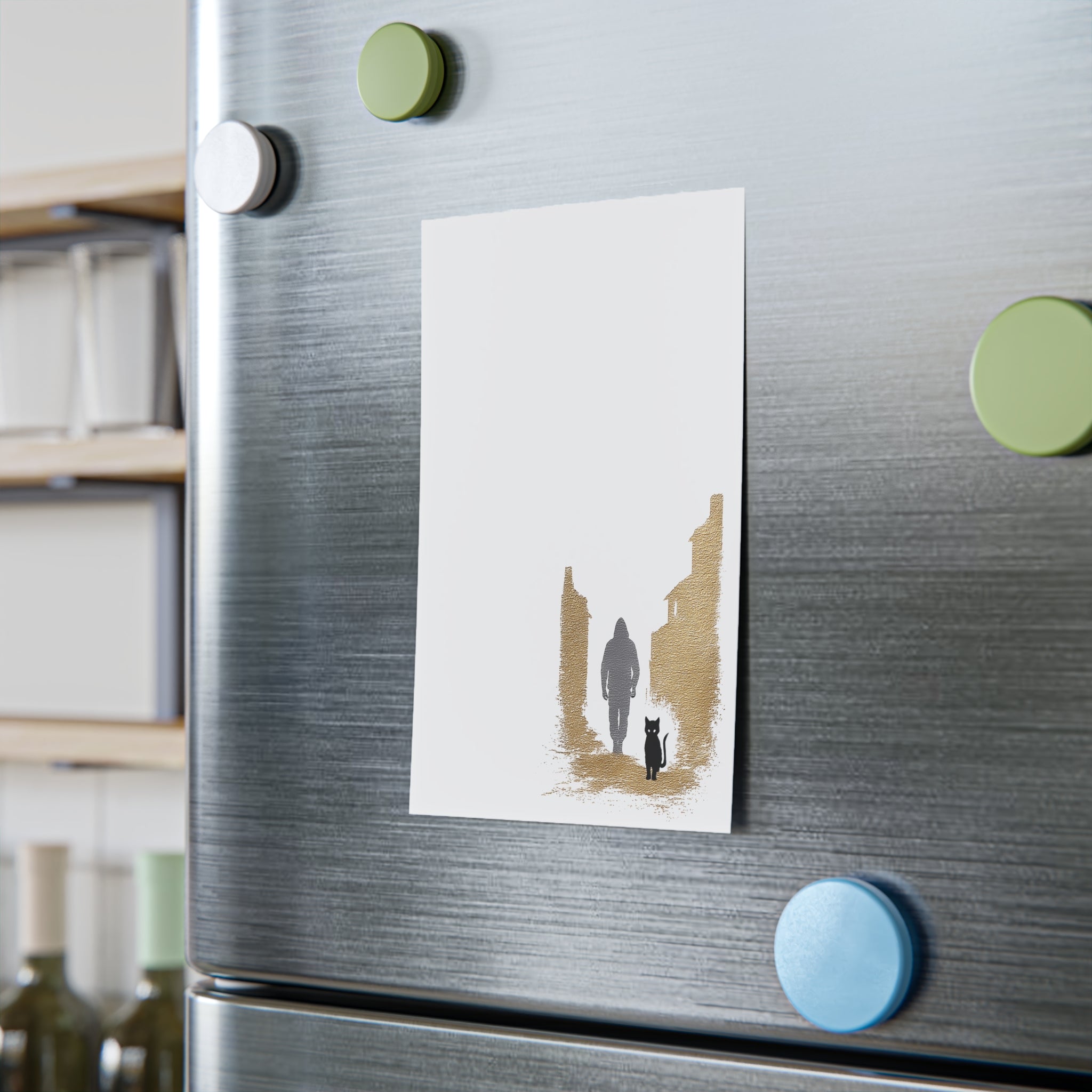 Whiskers Post-it Note Pad — Minimal Silhouette Walker & Cat Cityscape Sticky Notes