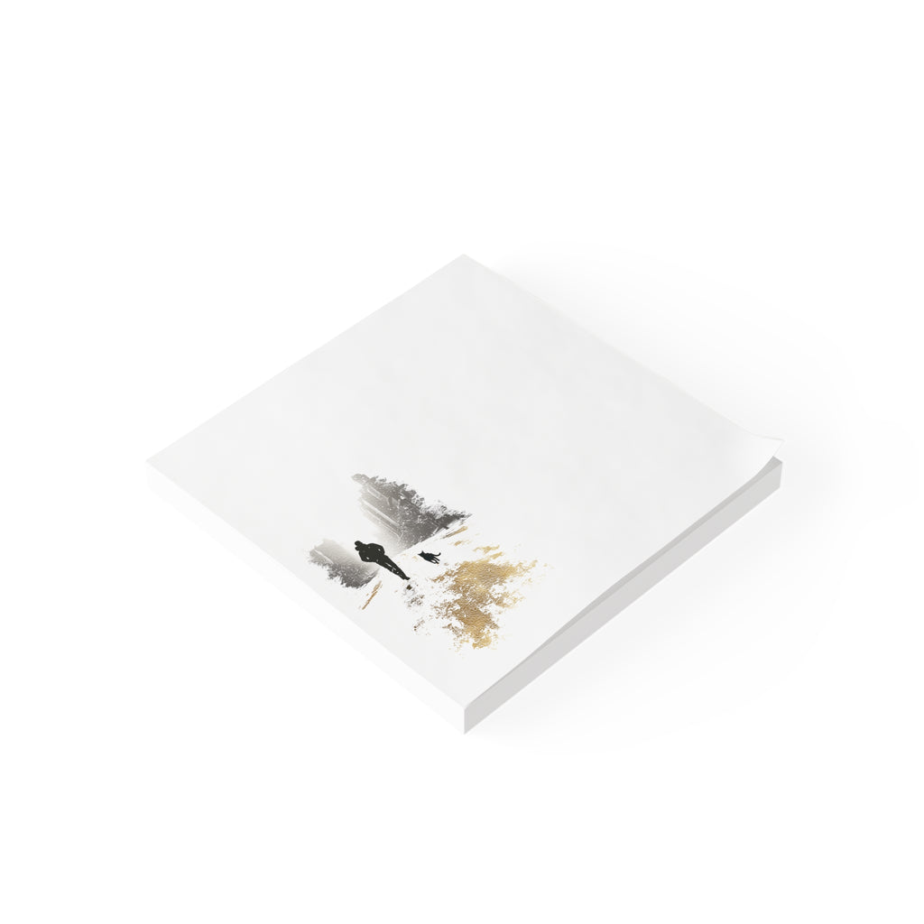 Whiskers Post-it Note Pad — Minimalist Serene City Walk Design (Man & Cat)