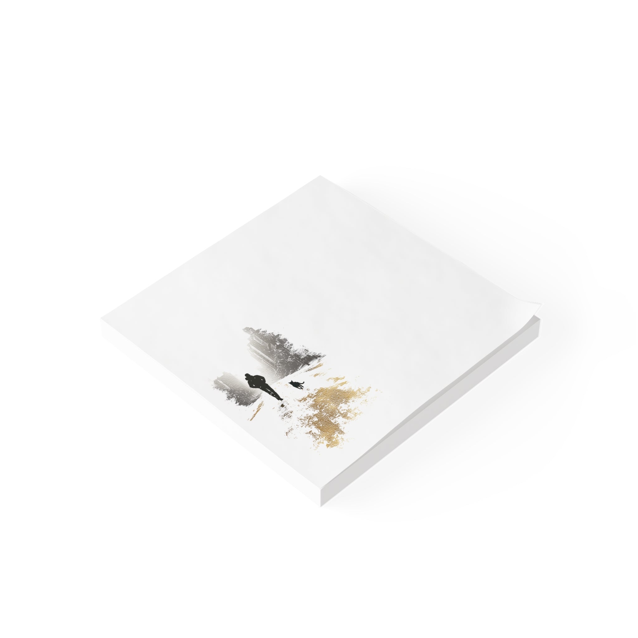 Whiskers Post-it Note Pad — Minimalist Serene City Walk Design (Man & Cat)