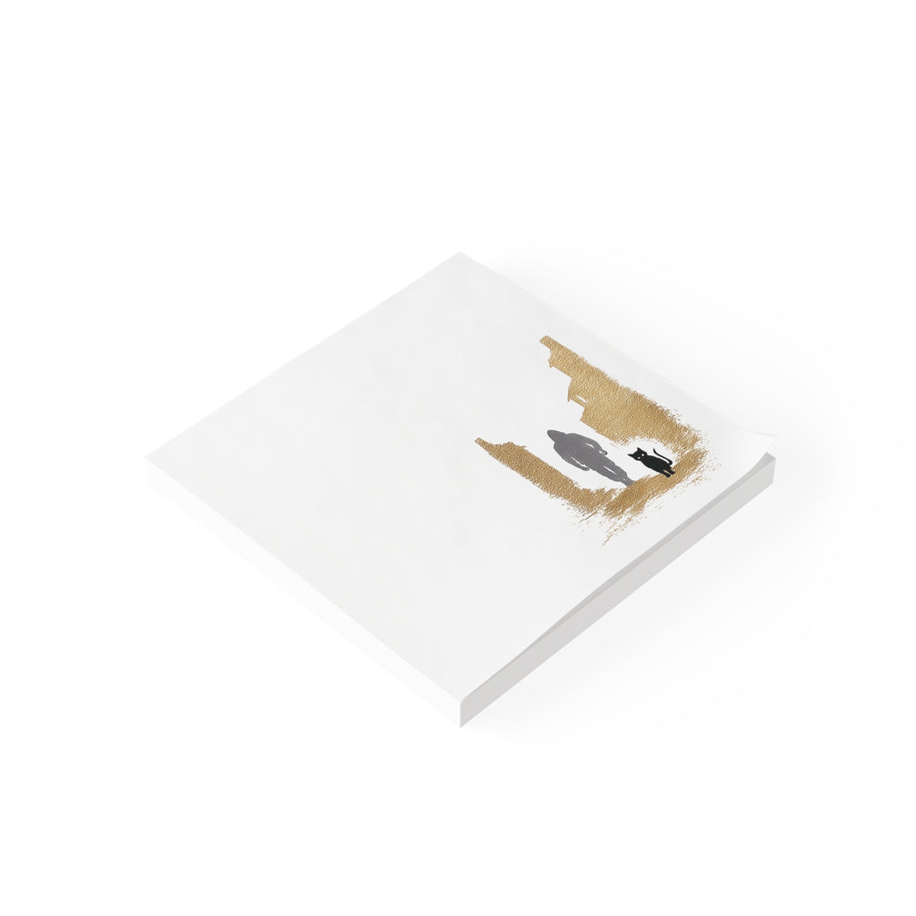 Whiskers Post-it Note Pad — Minimal Silhouette Walker & Cat Cityscape Sticky Notes