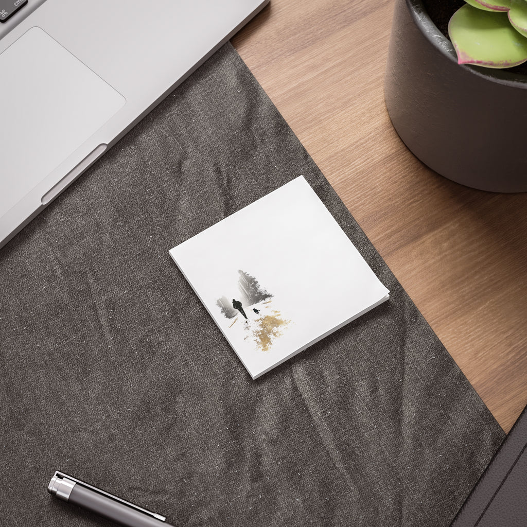 Whiskers Post-it Note Pad — Minimalist Serene City Walk Design (Man & Cat)