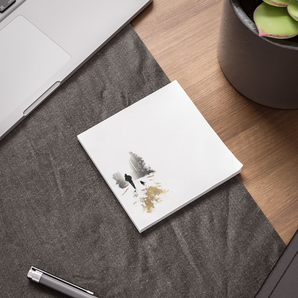 Whiskers Post-it Note Pad — Minimalist Serene City Walk Design (Man & Cat)