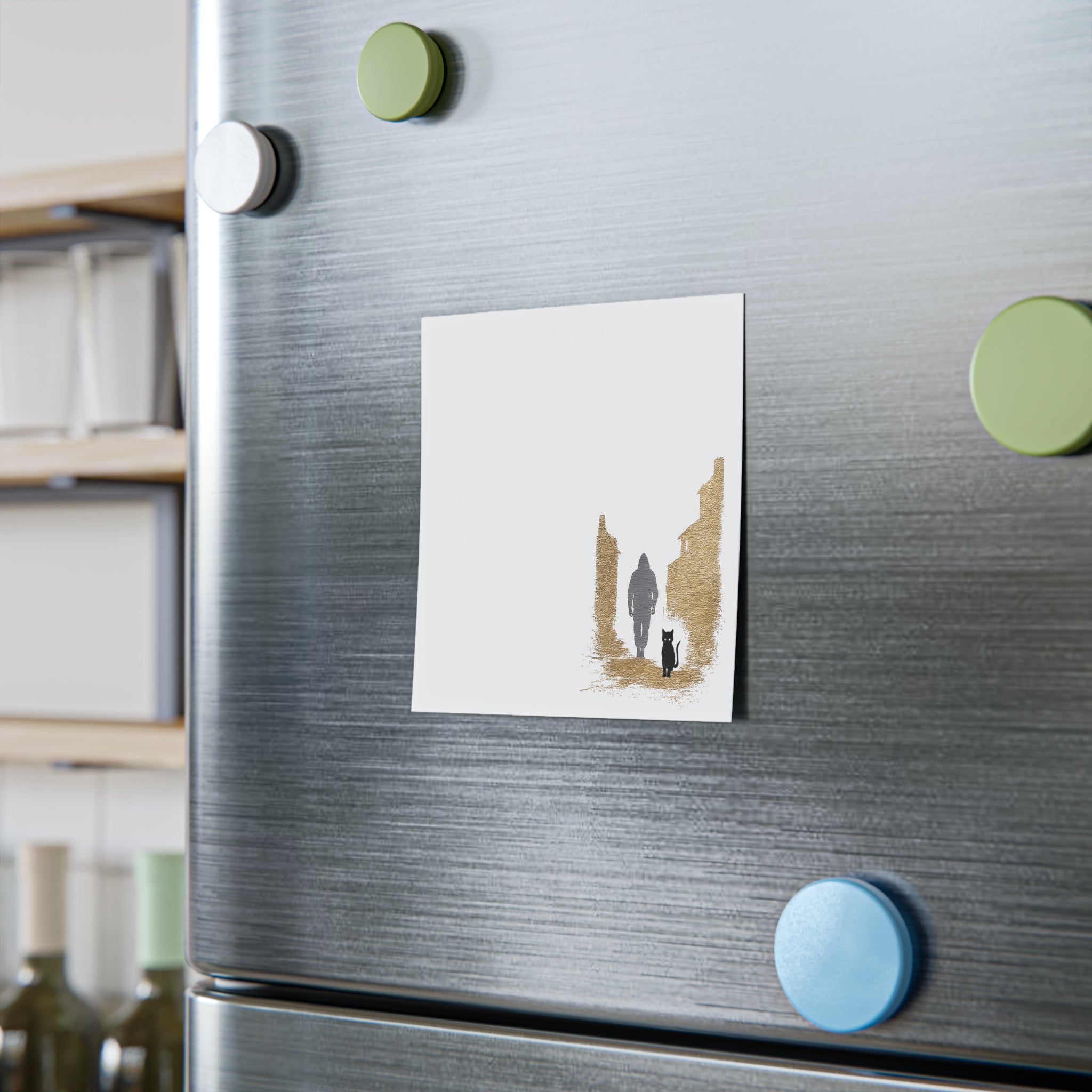 Whiskers Post-it Note Pad — Minimal Silhouette Walker & Cat Cityscape Sticky Notes