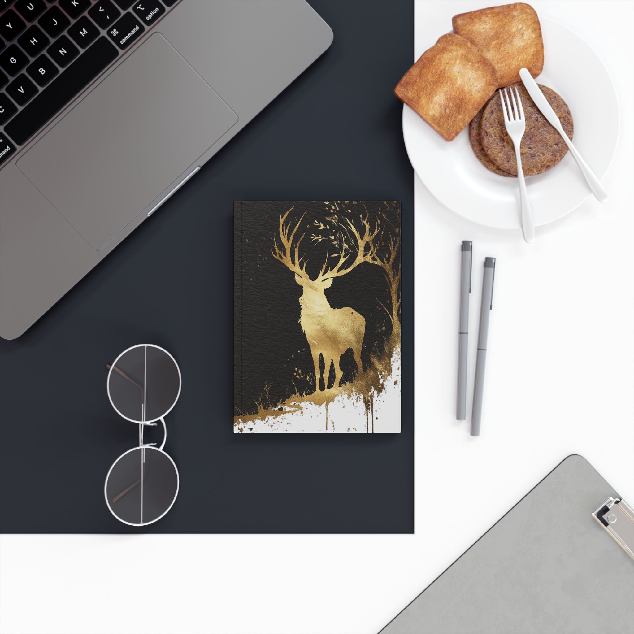 Gold Stag Hardcover Journal — Elegant Deer Notebook for Writing, Gifts & Nature Lovers