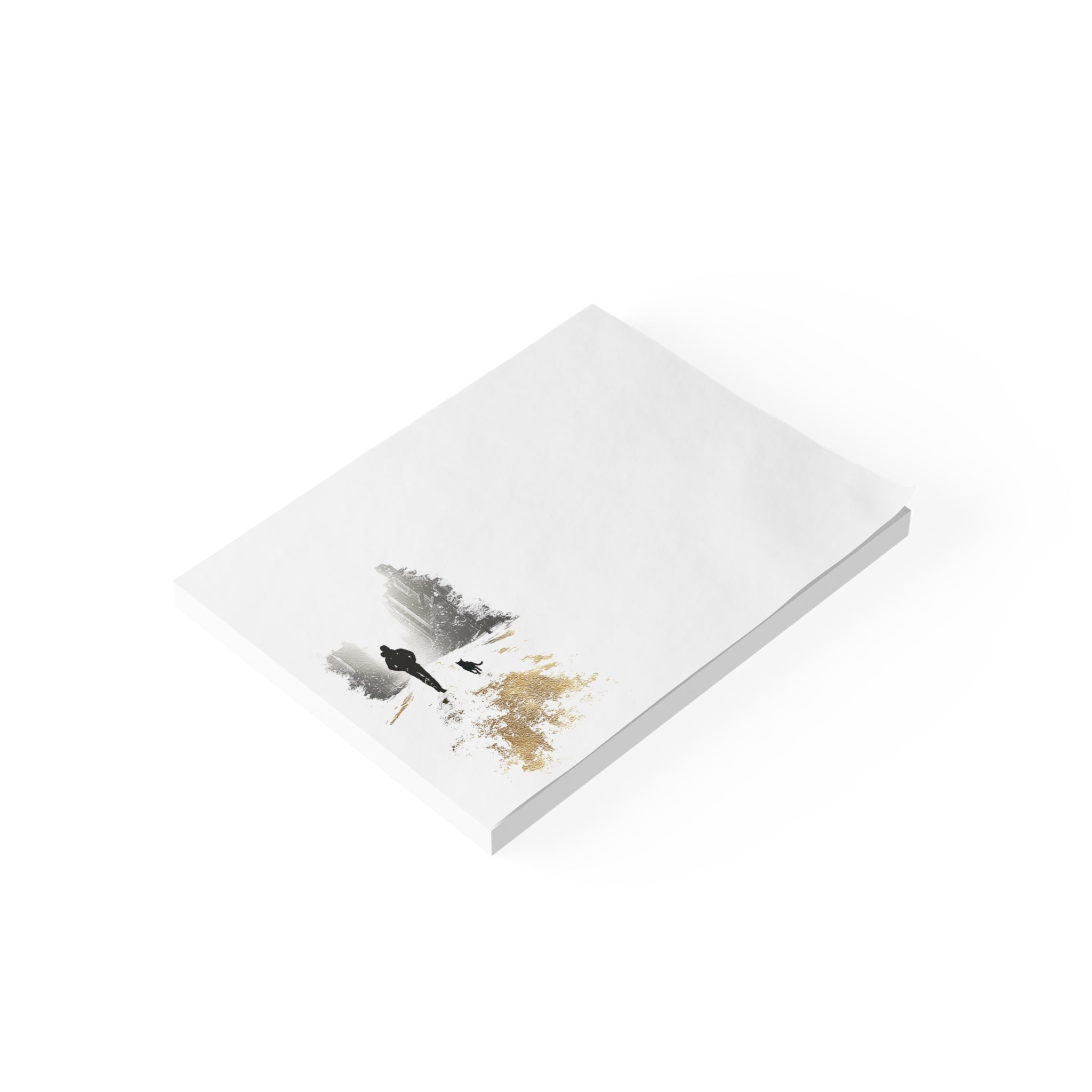 Whiskers Post-it Note Pad — Minimalist Serene City Walk Design (Man & Cat)