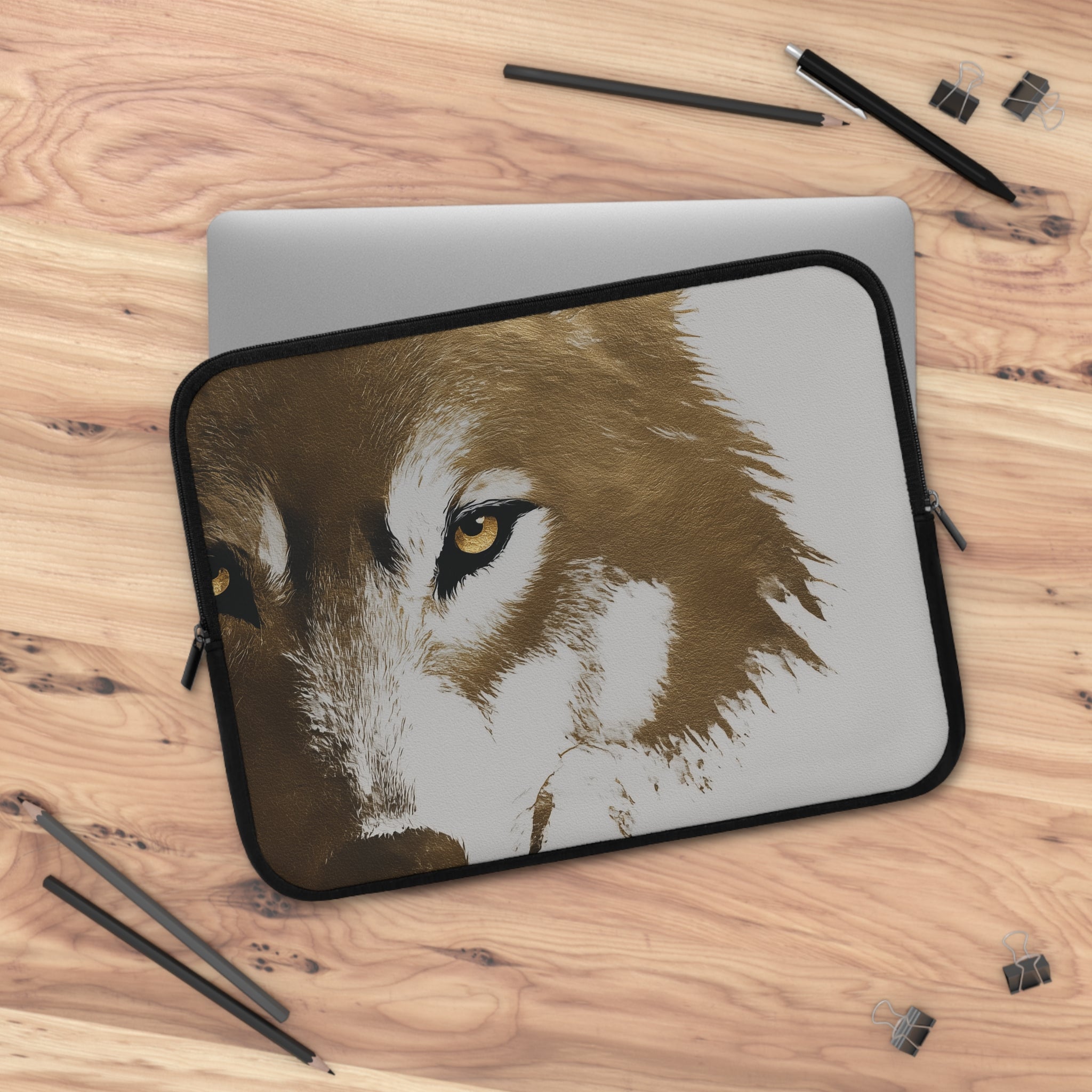 Wolf Portrait Laptop Sleeve — Minimalist Wildlife Laptop Case
