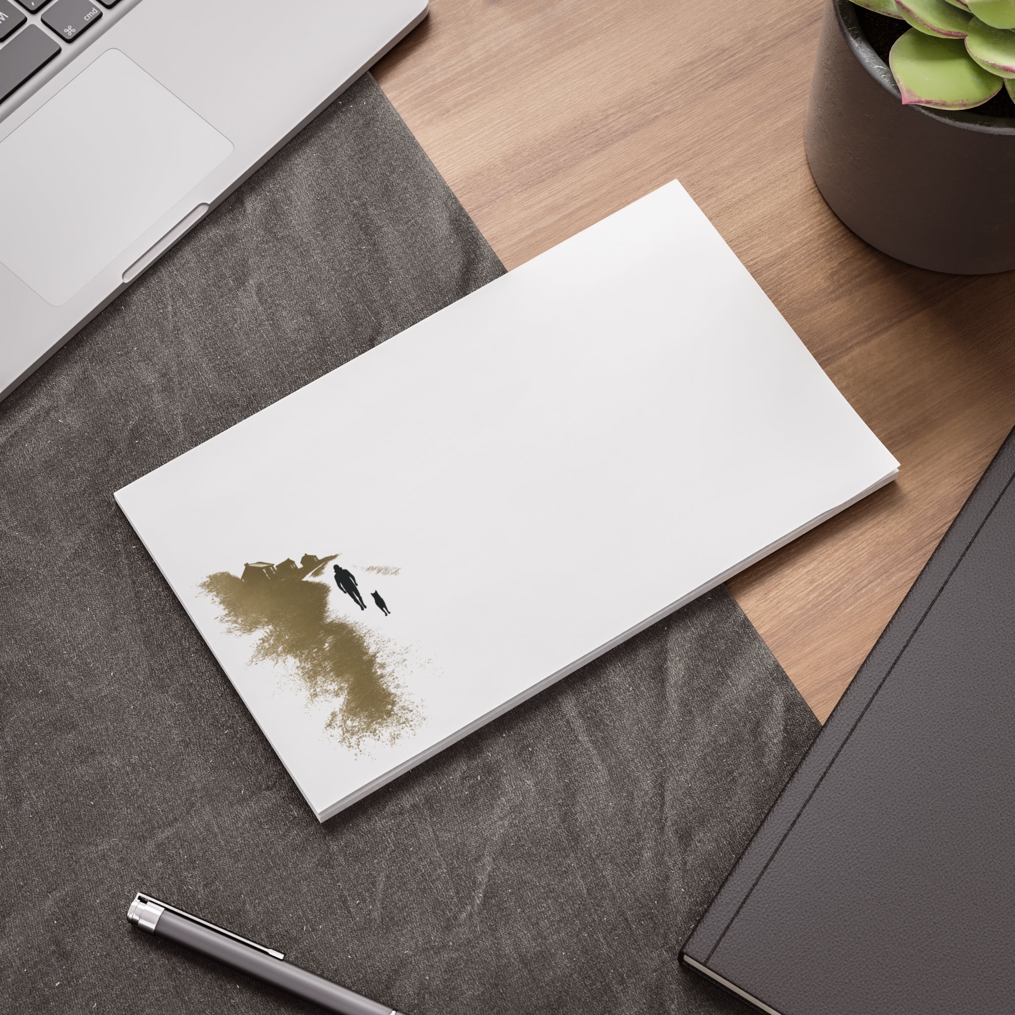 Whiskers Post-it Note Pad — Minimal Coastal Walk Design (Man & Cat)