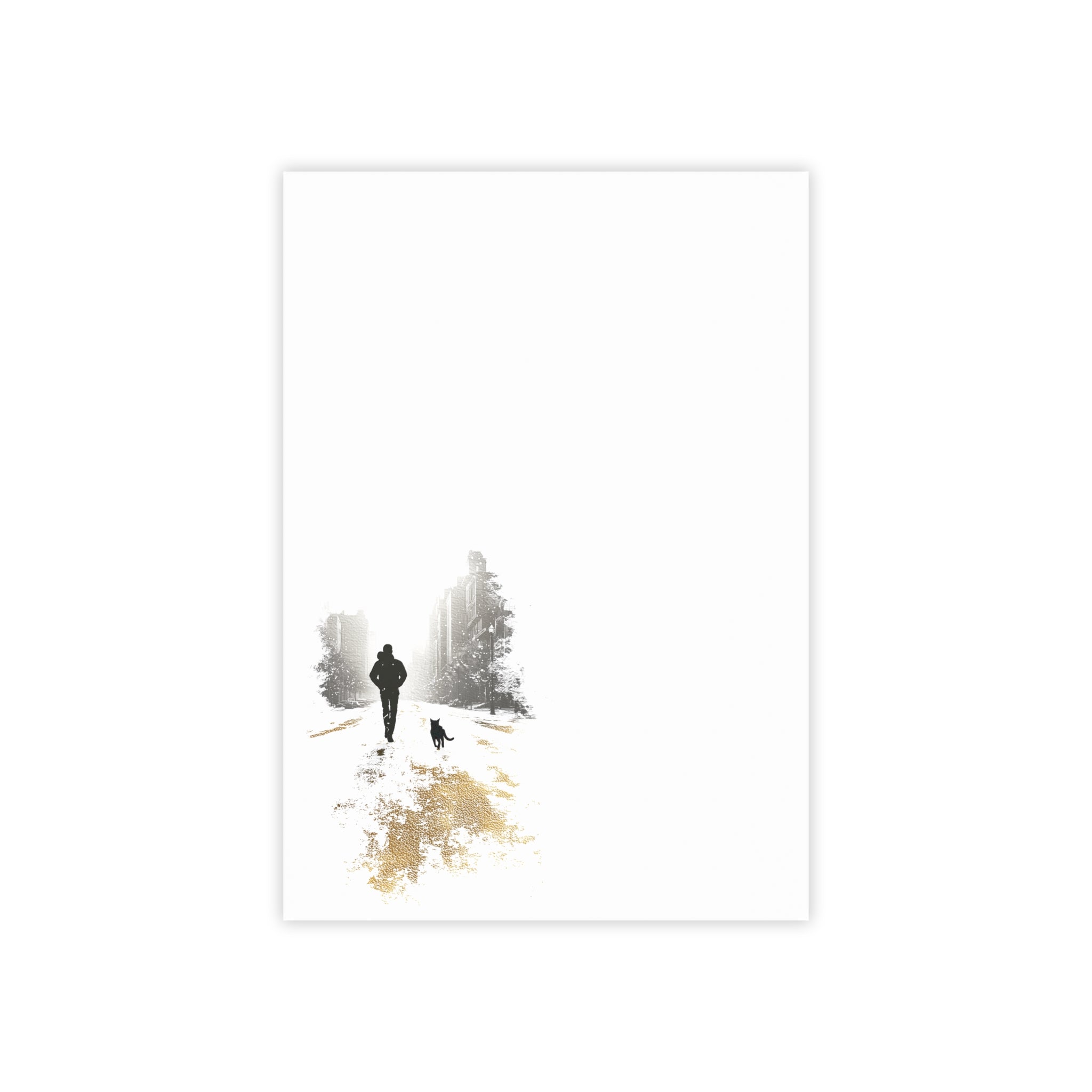 Whiskers Post-it Note Pad — Minimalist Serene City Walk Design (Man & Cat)