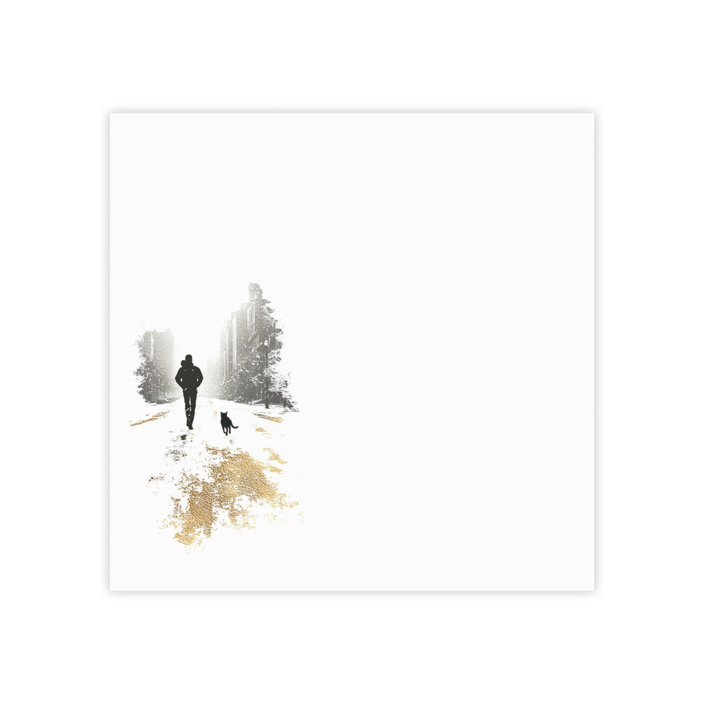 Whiskers Post-it Note Pad — Minimalist Serene City Walk Design (Man & Cat)