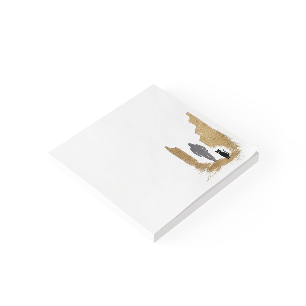 Whiskers Post-it Note Pad — Minimal Silhouette Walker & Cat Cityscape Sticky Notes