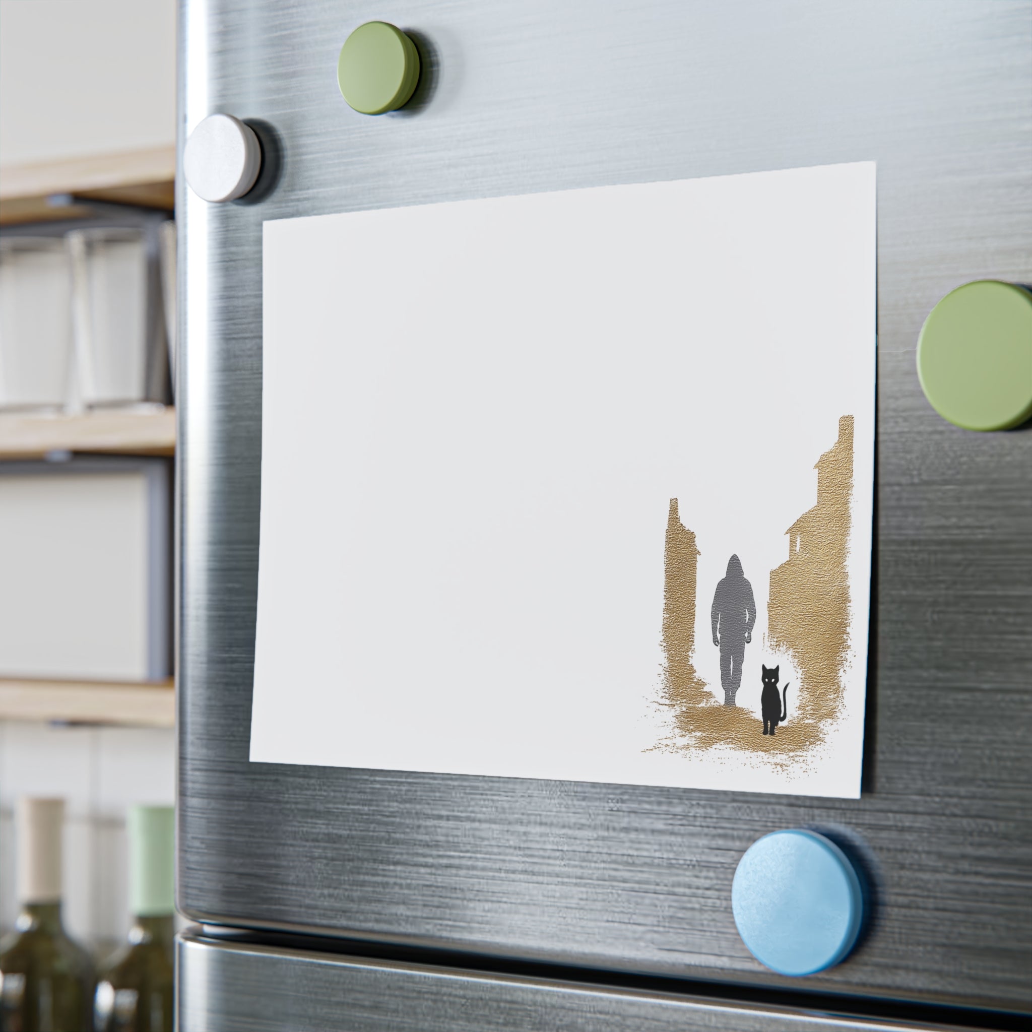 Whiskers Post-it Note Pad — Minimal Silhouette Walker & Cat Cityscape Sticky Notes