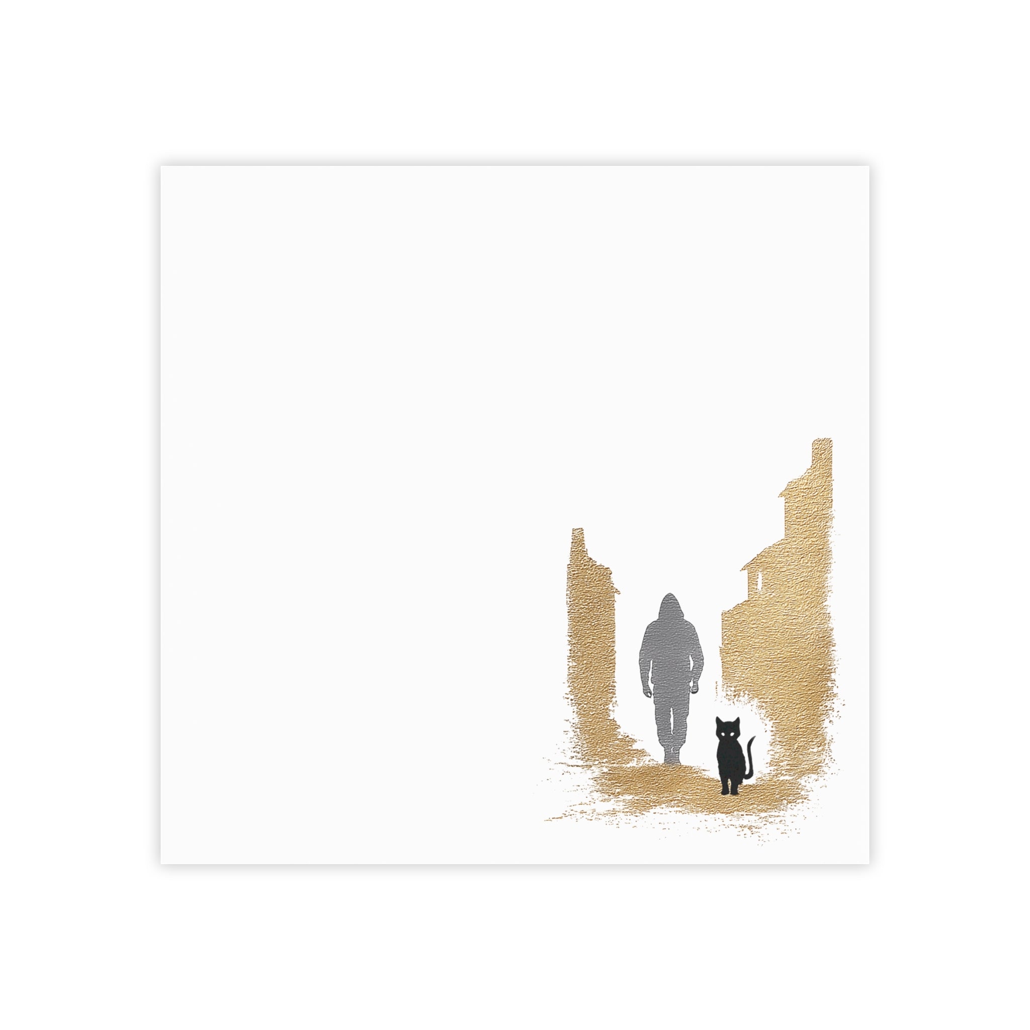 Whiskers Post-it Note Pad — Minimal Silhouette Walker & Cat Cityscape Sticky Notes