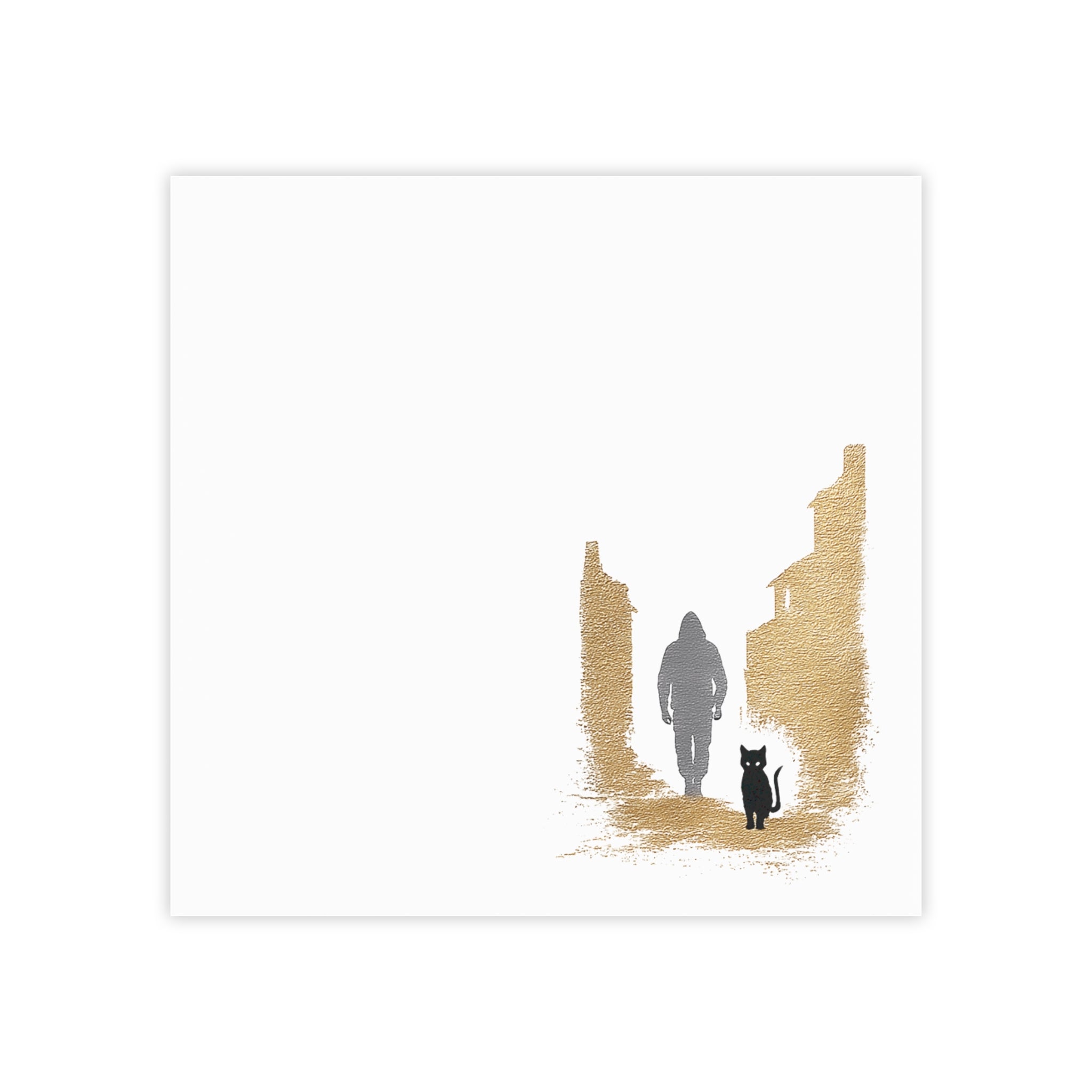 Whiskers Post-it Note Pad — Minimal Silhouette Walker & Cat Cityscape Sticky Notes