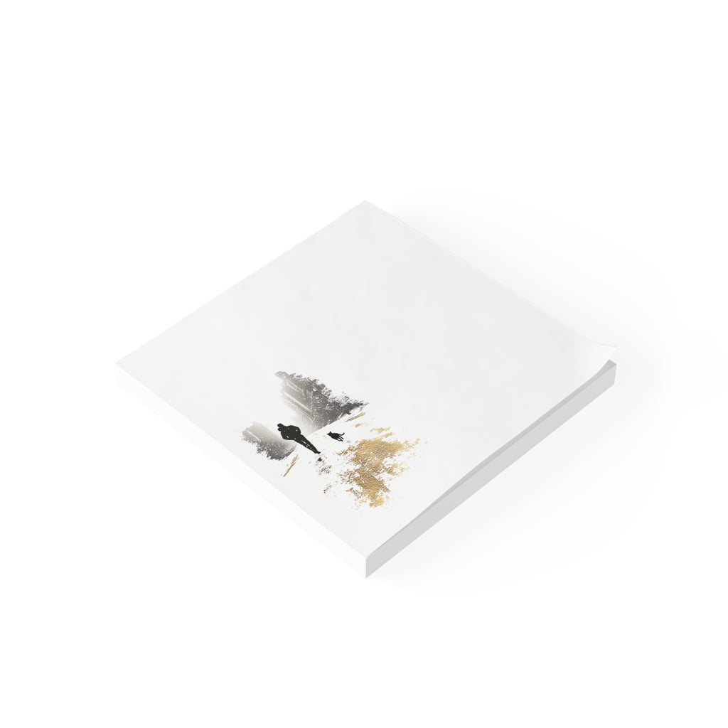Whiskers Post-it Note Pad — Minimalist Serene City Walk Design (Man & Cat)