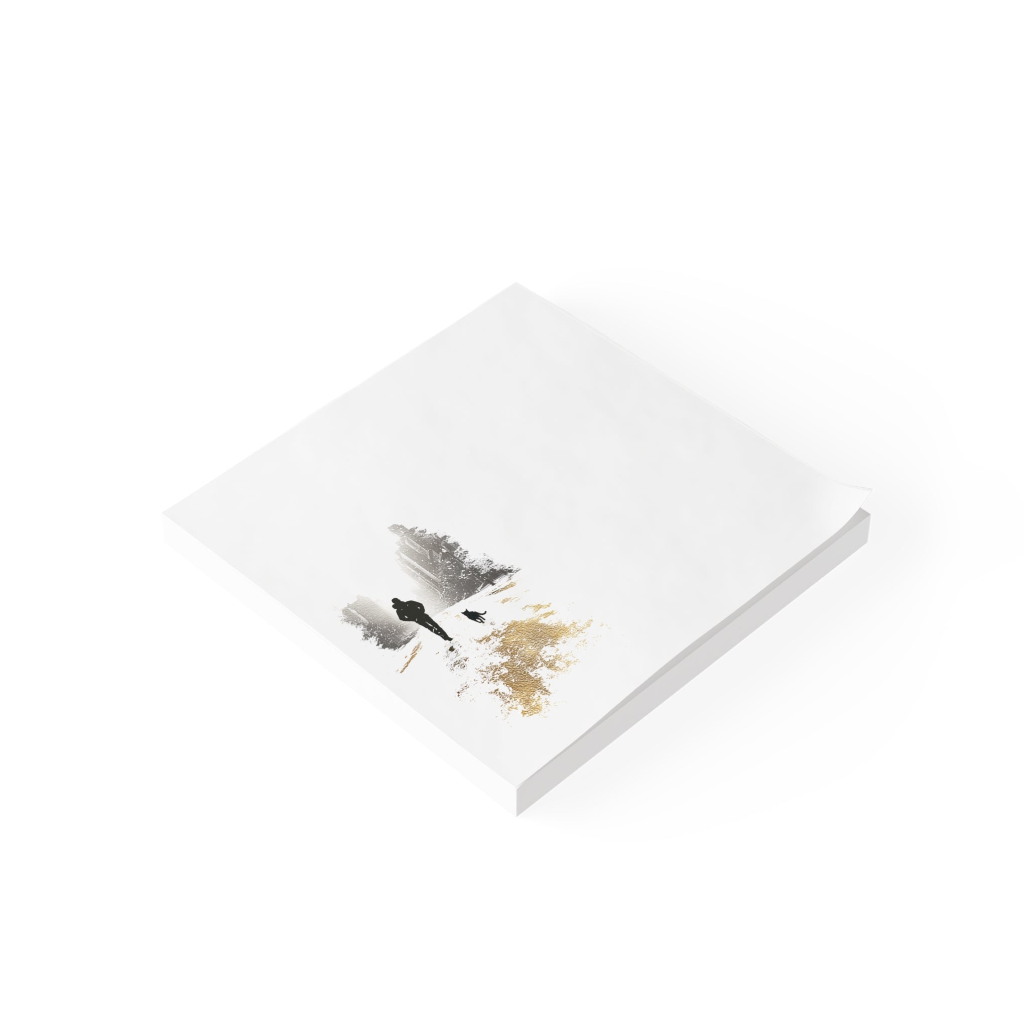 Whiskers Post-it Note Pad — Minimalist Serene City Walk Design (Man & Cat)