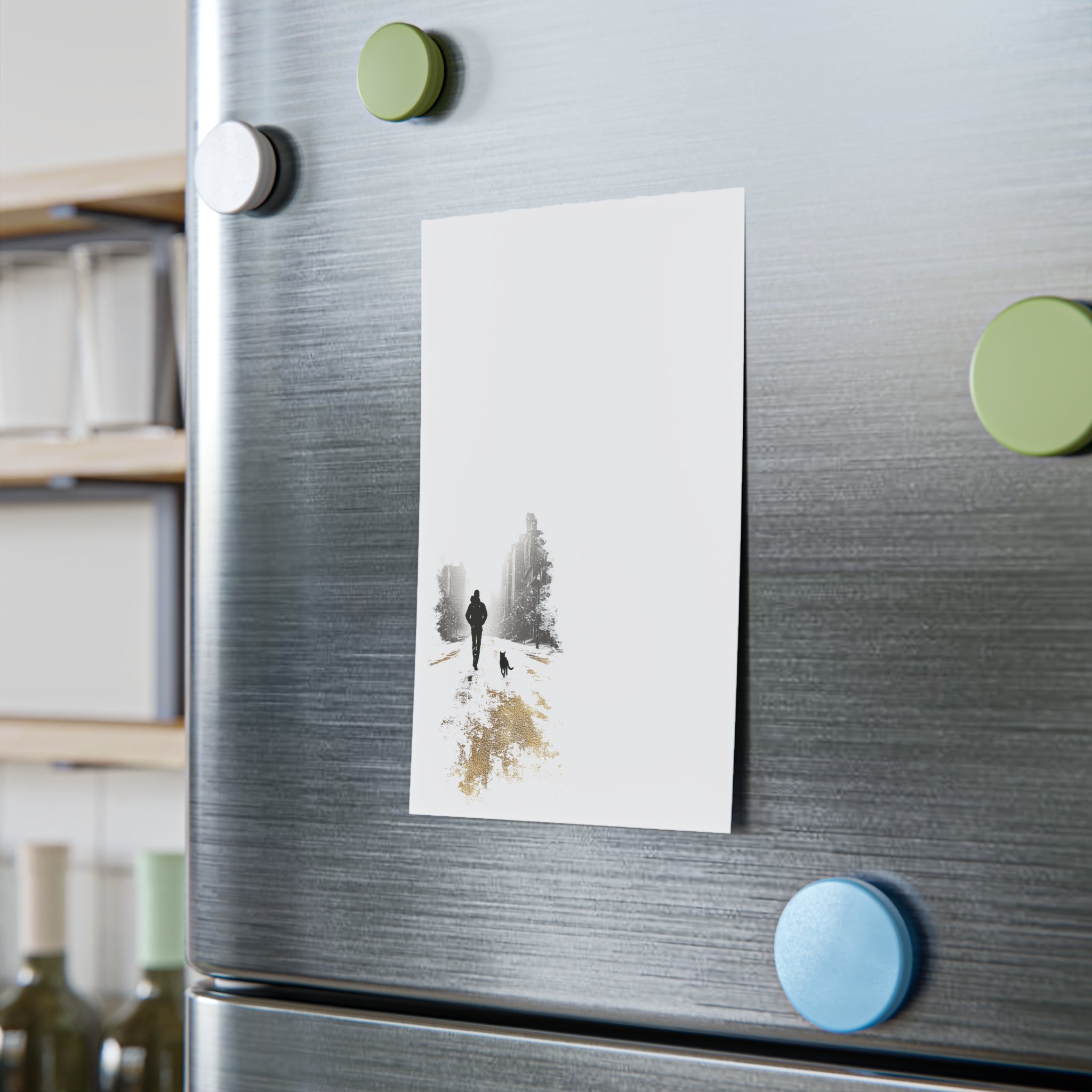 Whiskers Post-it Note Pad — Minimalist Serene City Walk Design (Man & Cat)