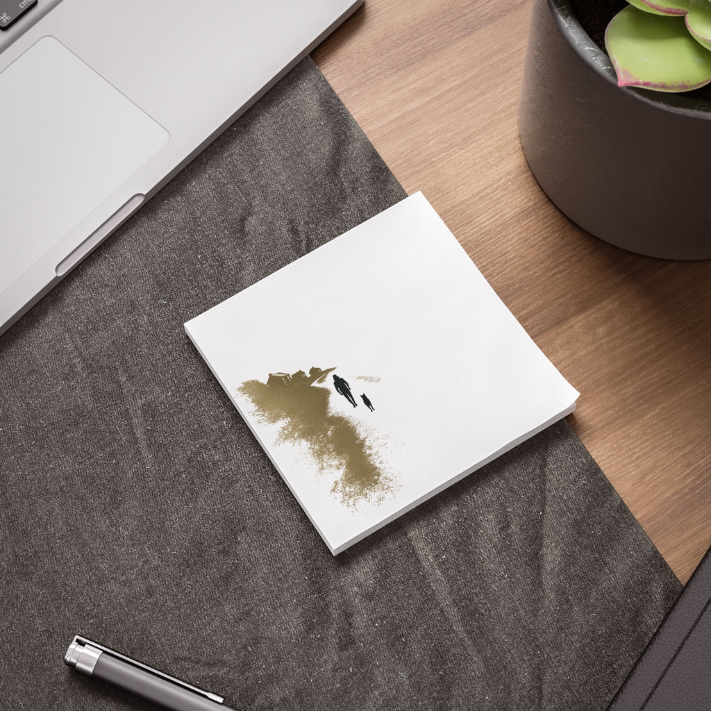 Whiskers Post-it Note Pad — Minimal Coastal Walk Design (Man & Cat)