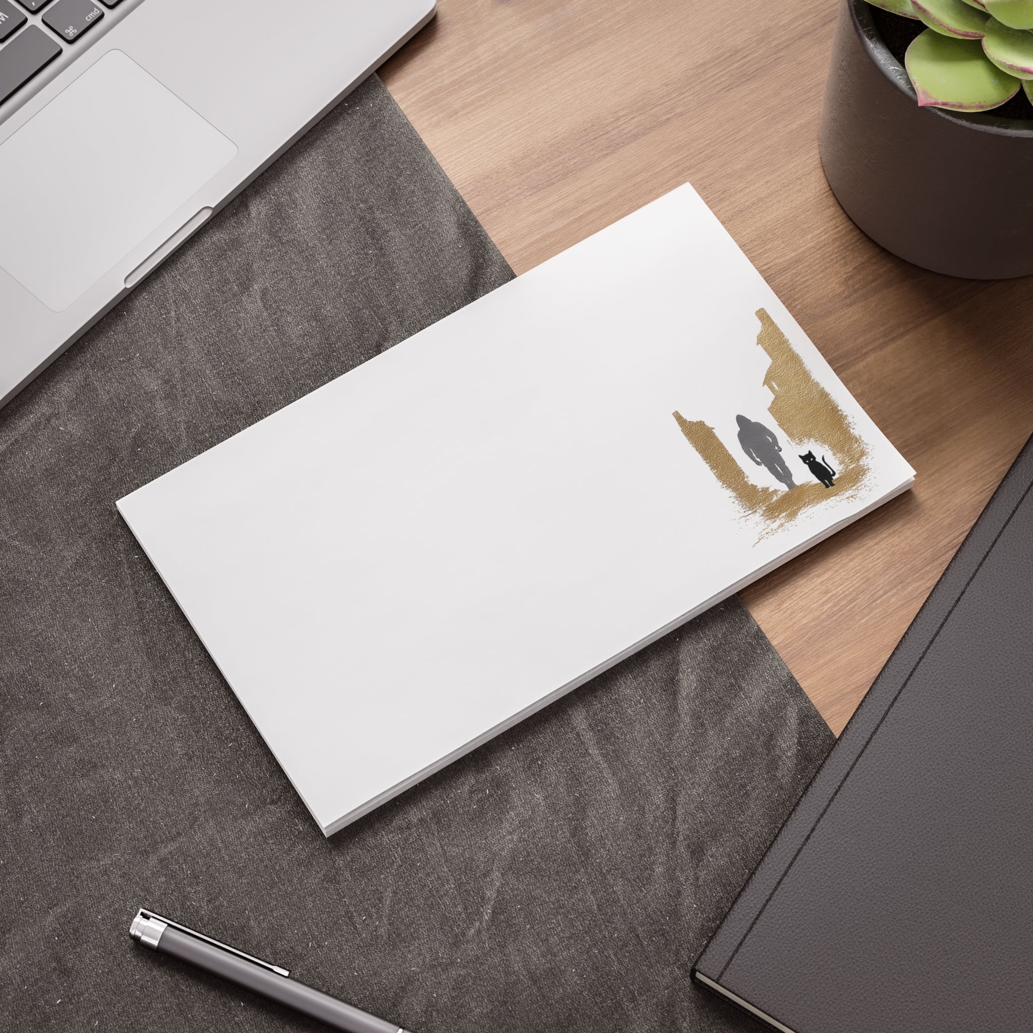 Whiskers Post-it Note Pad — Minimal Silhouette Walker & Cat Cityscape Sticky Notes
