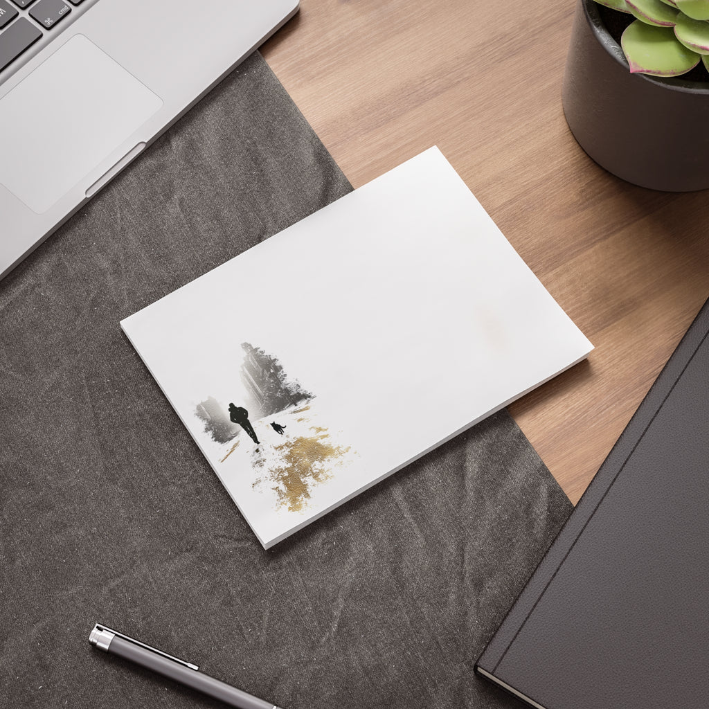 Whiskers Post-it Note Pad — Minimalist Serene City Walk Design (Man & Cat)